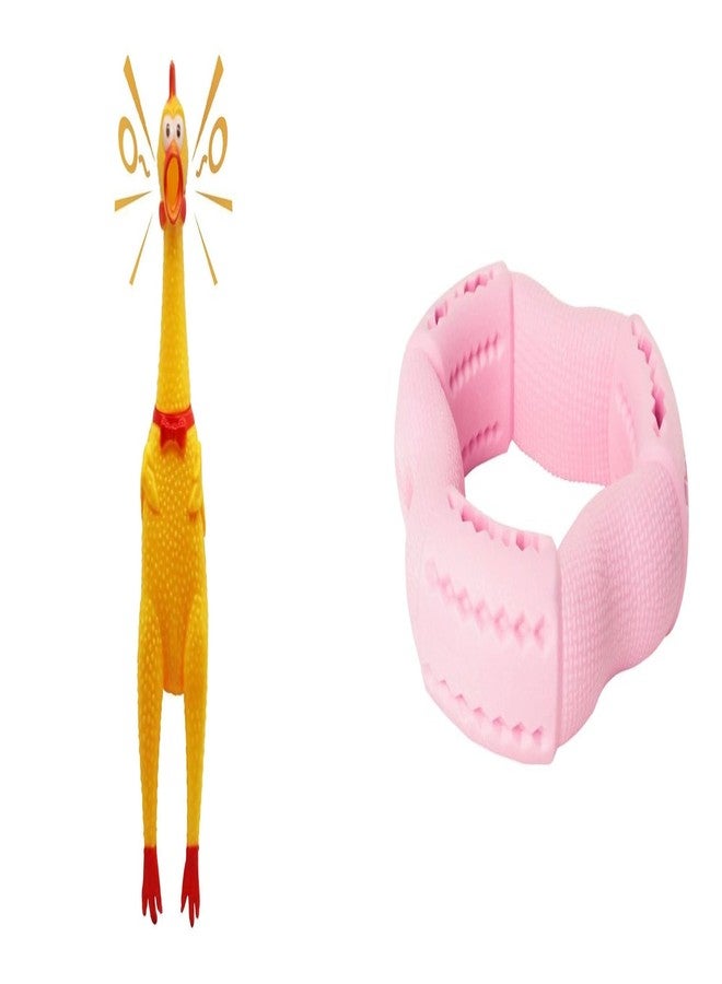 PET FUN Squawking Rubber Chicken Dog Toy | Durable Yellow Squeaky Toy for Dogs & Puppies 3-Way Teether Tug Chew Toy for Dogs & Puppies | Rubber Treat Dispensing & Dental Care Combo of 2 - Image 1